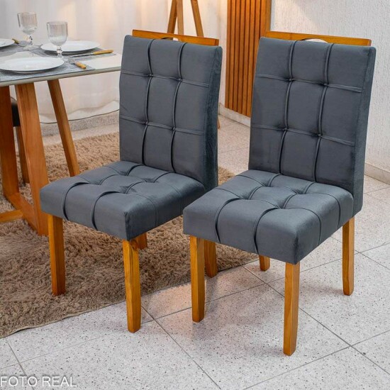 2 Cadeiras Londres Veludo Chumbo Madeira Minas Plac - Entregue Montada