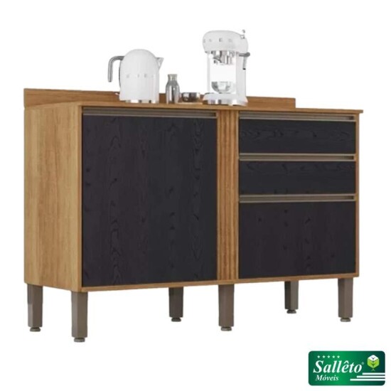 Balcão Cozinha Pérola Cinamomo/Preto 2 Portas 2 Gavetas Larg. 1.20m - Sallêto