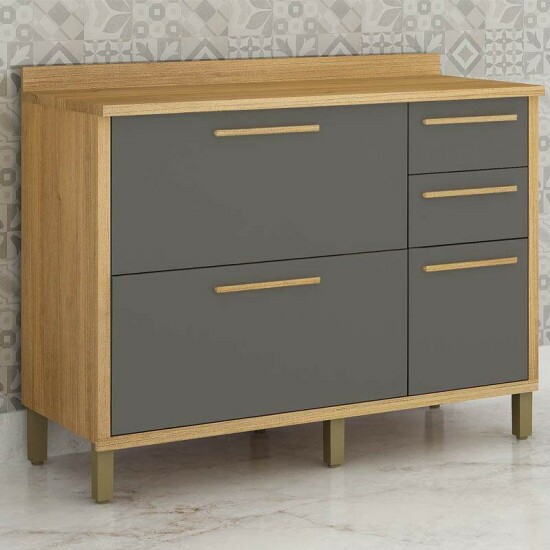 Balcão Cozinha Torino Cinamomo/Grafite 3 Portas 2 Gavetas Larg. 1.20m - Valdemoveis