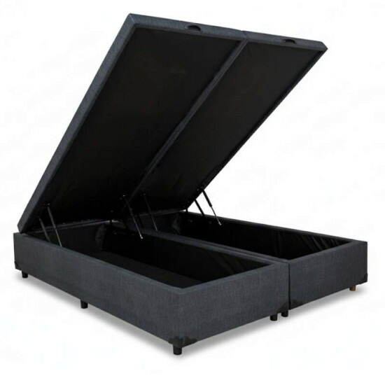 Base Box Baú Queen Bipartido Eli 158x198x42 Korino Linho Milão Grafite Blindado Nature