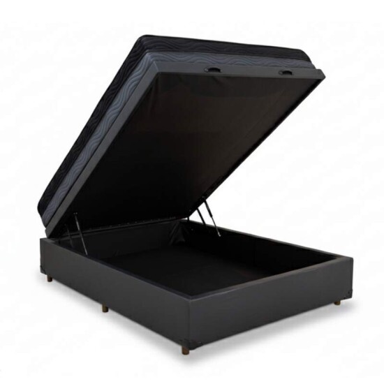 Box Baú Casal Eli Korino Preto Blindado + Colchão Casal Ortopédico EPS Iso Dupla Face D-33 138x188x62 Ortobom | Suporta até 260kg