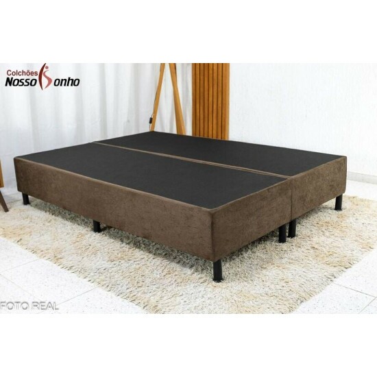 Box Casal Bipartida 138x188x38 Sued Marrom - Nosso Sonho