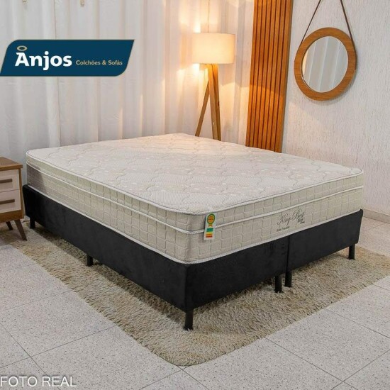 Box Queen Sued Preto Nosso Sonho + Colchão Queen King Best 158x198x65 Molas Ensacadas Pocket - Anjos | Suporta até 260kg