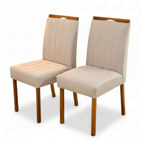 2 Cadeiras Isabela Linho Bege 01 Madeira Maciça KM Decor - Entregue Montada