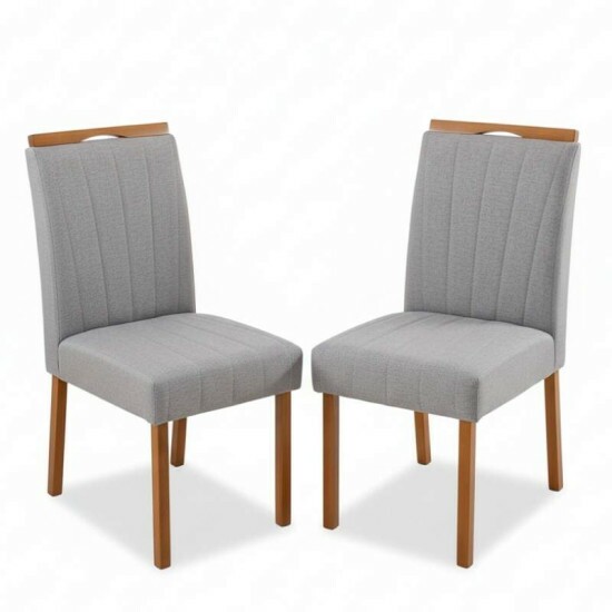 2 Cadeiras Isabela Linho Cinza 05 Madeira Maciça KM Decor - Entregue Montada