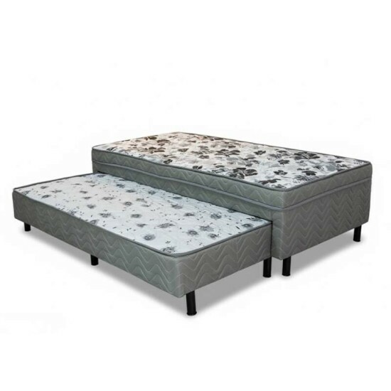 Cama Box Conjugado Solteiro Dackar C/ Cama auxiliar Cinza 88x188x58 - Orthoside