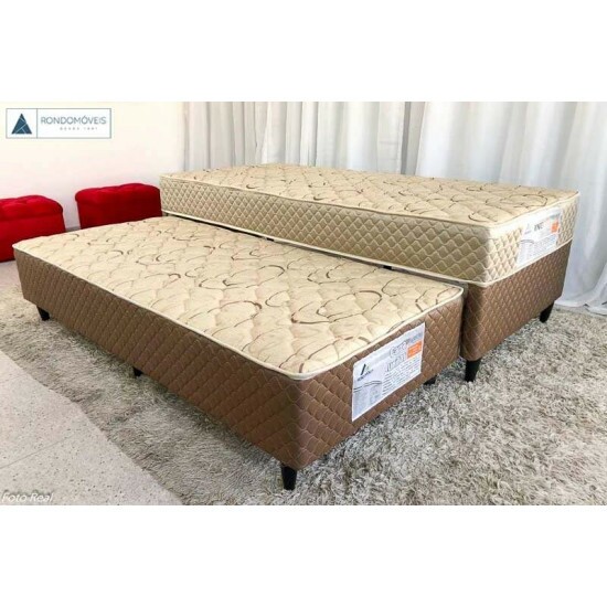 Cama Solteiro Duo Box + Cama Auxiliar 88x188x60 Espuma D33 - Rondomóveis