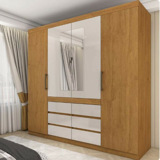 Guarda-Roupa Império Larg. 2.00m Cinamomo/Off 4 Portas 6 Gavetas com Espelho - Carioca