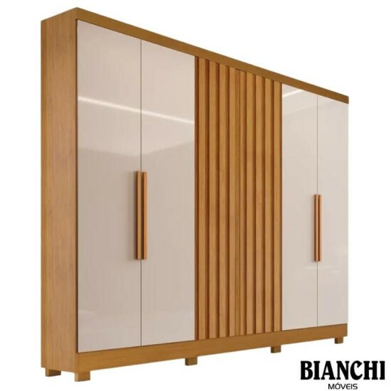 Guarda-roupa Casal Cabo Frio 6 Portas Ripado 100% MDF Nature/Off Larg. 1.80m - Bianchi