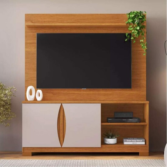 Home União Candian Larg. 1.36m Cinamomo/Off Detalhe Ripado para TV até 56" - JCM
