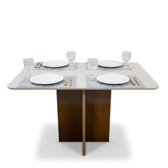 Mesa de Jantar Moscou 120x80 Vidro Off/Base Cinamomo - Minas Plac