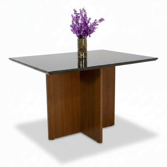 Mesa Jantar Helo 120×90 Tampo Vidro Preto/Base Mel - Poliman