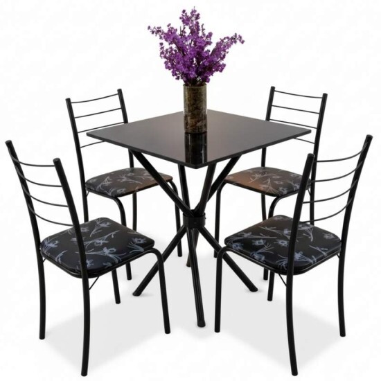 Mesa Rio Base Ipanema Preto Tampo Preto MDF 68X68 4 Cadeiras Rio Assento Preto - Teixeira