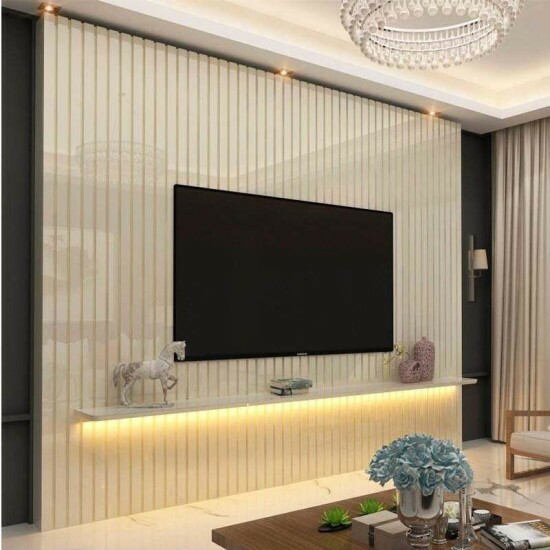 Painel Nobre Larg. 2.30m Off Ripado 100% MDF C/ Led para TV até 85" - Gelius