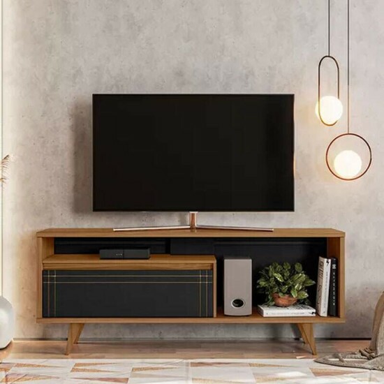 Rack Bancada NT 1315 Larg. 1.63m Freijó/Preto para TV até 60" - Notável