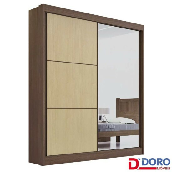 Guarda-roupa Atenas Castanho/Linho 2 Portas C/ 1 Espelho 3 Gavetas Portas Flex 100% MDF Larg. 1.85m - D Doro