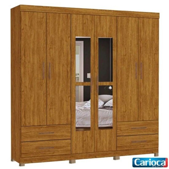 Guarda-roupa Casal Hercules 6 Portas com Espelho Cinamomo Larg. 1.77m Com Pés - Carioca