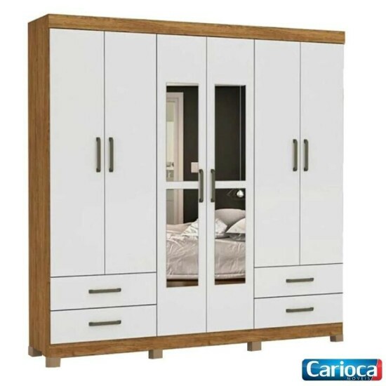 Guarda-roupa Casal Hercules 6 Portas com Espelho Cinamomo/Off Larg. 1.77m Com Pés Carioca