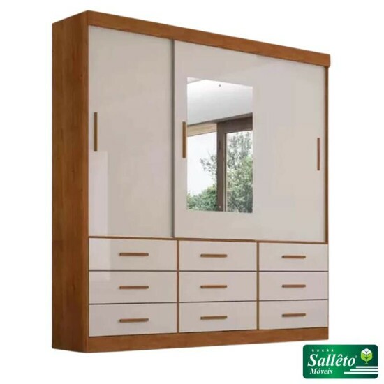 Guarda-roupa Casal New Star Cinamomo/Off 3 Portas 9 Gavetas C/ 1 Espelho Larg. 1.80m - Sallêto