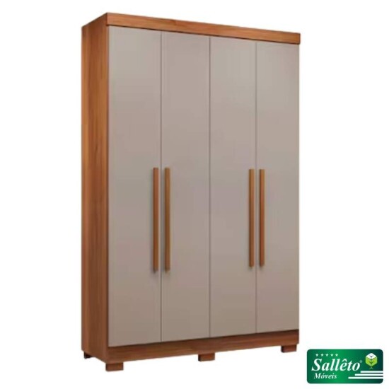 Roupeiro Solteiro Recife Cinamomo/Off 4 Portas 2 Gavetas C/Pés Larg. 1.21m - Sallêto