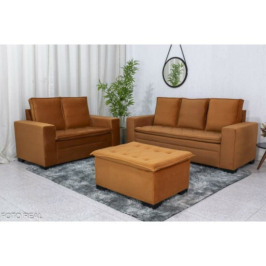 Sofá 3 e 2 lugares França com Puff Veludo Terracota A62