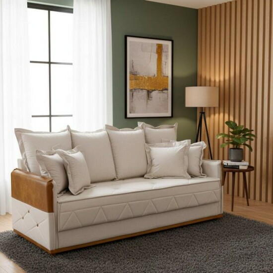 Sofá 3 lugares Vican Larg. 2.00m Linho Bege 5044 Detalhe 05 - Molas Bonnel