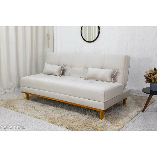 Sofá Cama Madrid Veludo Bege 2269 Larg. 1.80m - Molas Bonnel