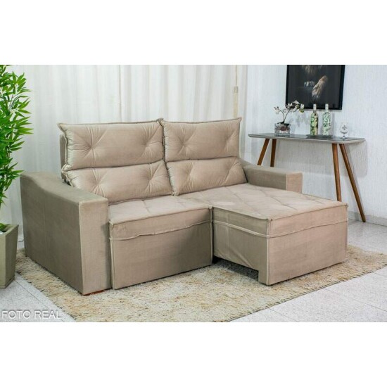 Sofá Retrátil e Reclinável 3 Lugares Moscou 2.00m Veludo Bege A32