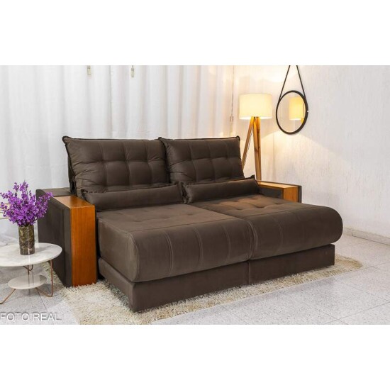 Sofá Retrátil Reclinável Gênova 2.30m Veludo Marrom 815 Molas Ensacadas - Black Friday