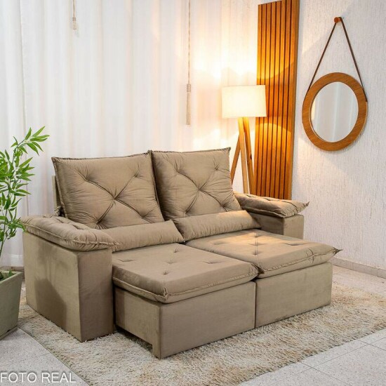 Sofá Retrátil Reclinável City 2.00m Veludo Bege - D28