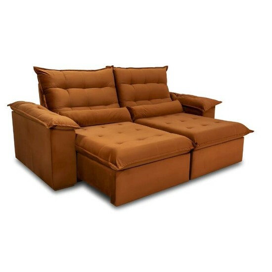 Sofá Retrátil Reclinável Emanuelly 2.30m Veludo Terracota 24 - D28 Soft