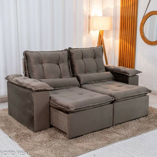 Sofá Retrátil Reclinável Grécia 2.00m Veludo Marrom - Sem Caixa