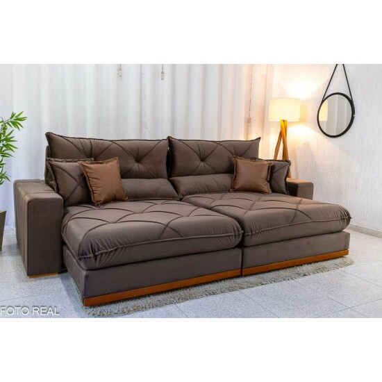 Sofá Retrátil Reclinável Gran Bello 2.90m Veludo Marrom - Molas Ensacadas