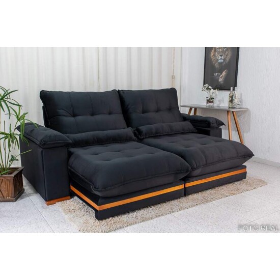 Sofá Retrátil Reclinável Ibis 2.30m Veludo Preto 820 - D33 e Molas Ensacadas