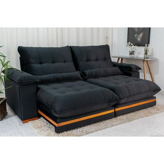 Sofá Retrátil Reclinável Ibis 2.50m Veludo Preto 820 - D33 e Molas Ensacadas