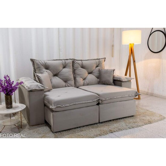 Sofá Retrátil Reclinável Porto Madri 2.00m Veludo Bege - D28 Pró Aditivada