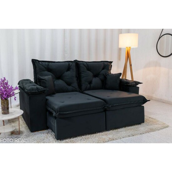 Sofá Retrátil Reclinável Porto Madri 2.00m Veludo Preto - D28 Pró Aditivada