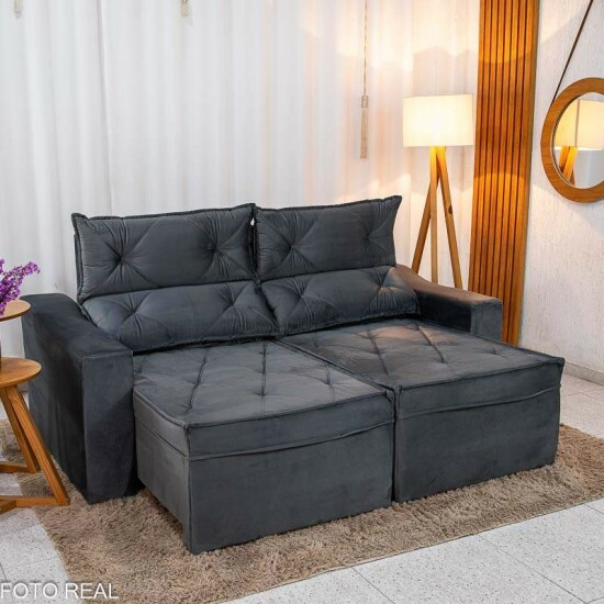 Sofá Retrátil Reclinável Moscou 2.00m Veludo Grafite A15