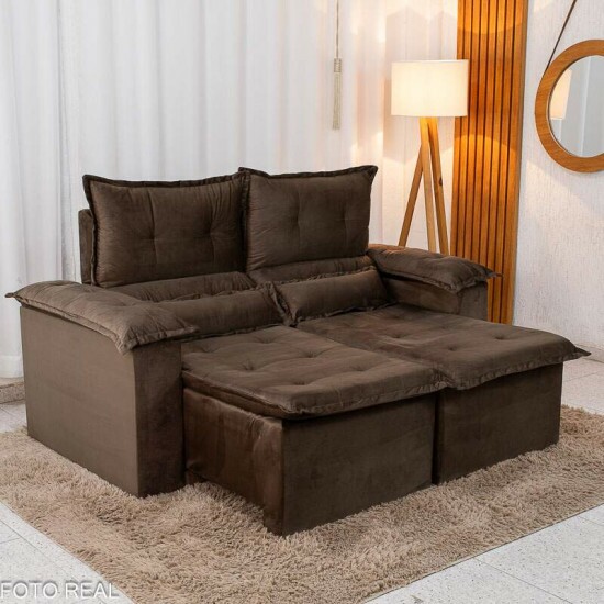 Sofá Retrátil Reclinável Nicole 1.80m Veludo Marrom A17