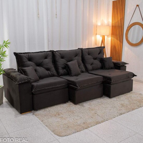 Sofá Retrátil Reclinável Porto Madri 2.70m Veludo Marrom Café - D28 Pró Aditivada