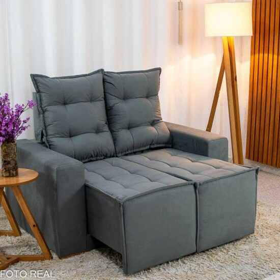 Sofá Retrátil Reclinável Rafaela 1.60m Veludinho Cinza A15