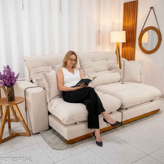 Sofá Retrátil Reclinável Toronto 2.50m Linho Bege 2003 - D33 e Molas Ensacadas